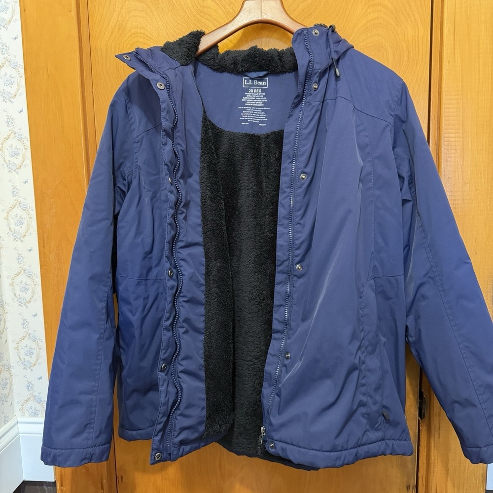 LL Bean Winter Warmer Jacket ,Fleece Lined, Water/Wind Resistant, Navy Blue 2X